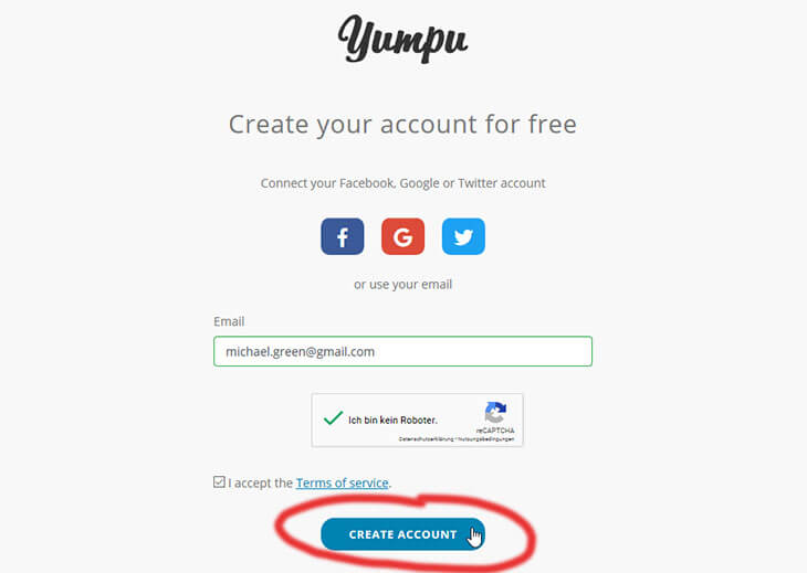 Create Yumpu account for free with only entered your Email
