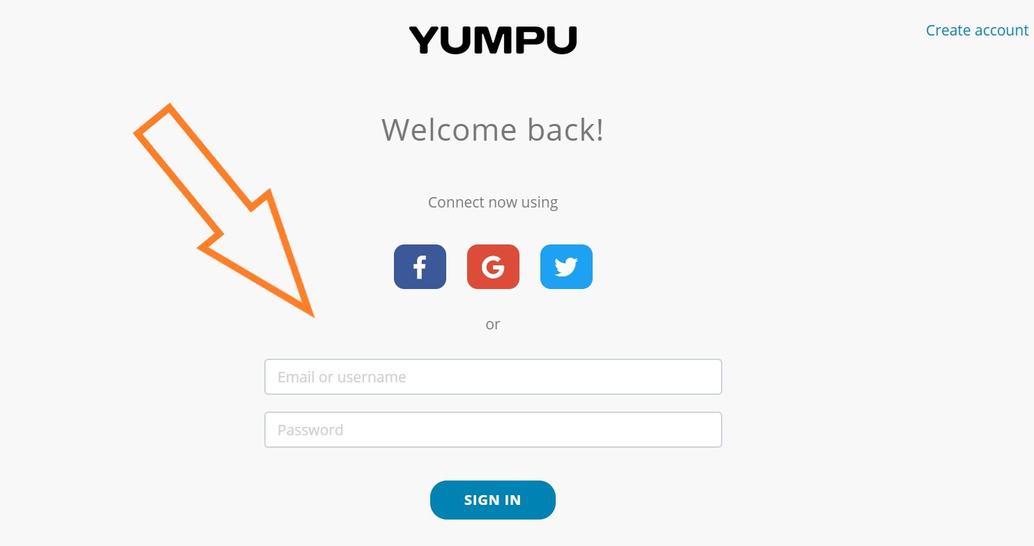 Login procedure on Yumpu Publishing with details of the email address and a password